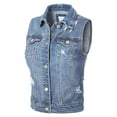 thumbnail image 3 of Made by Olivia Women's Classic Sleeveless Distressed Button Down Jean Denim Jacket Vest, 3 of 4
