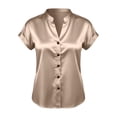 thumbnail image 4 of Craaazy Women's Short Sleeve V Neck Tops Satin Solid Color Casual Button Down Blouses for Spring Summer Gift, 4 of 5