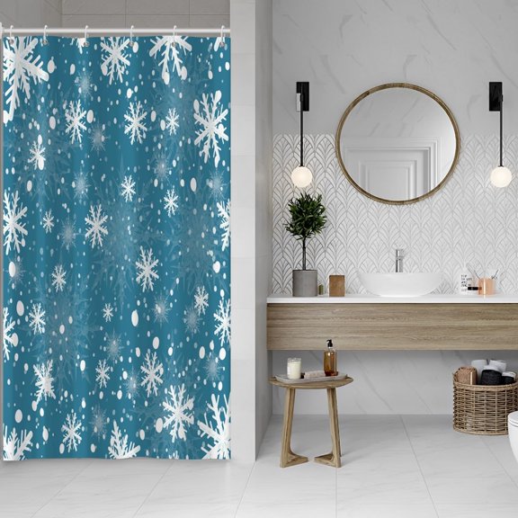 Snowflakes Shower Curtain for Bathroom Christmas Decor Stall RV Shower Curtain Set with Hooks 36x72inches Cold Ice White Snow Flowers X-mas Waterproof Fabric Shower Curtains