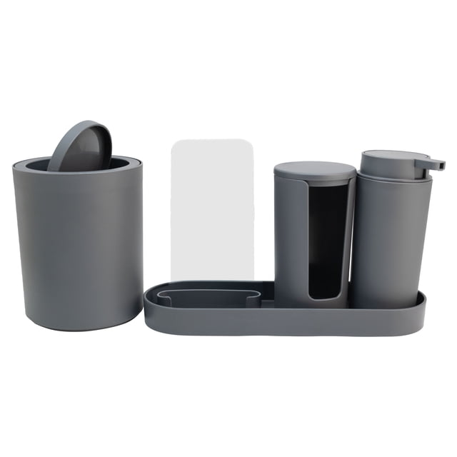 Kit de Baño Ambient 21 para el Cuidado de la Piel Colección Serene Set Completo de Plástico 4 Piezas Gris Plomo