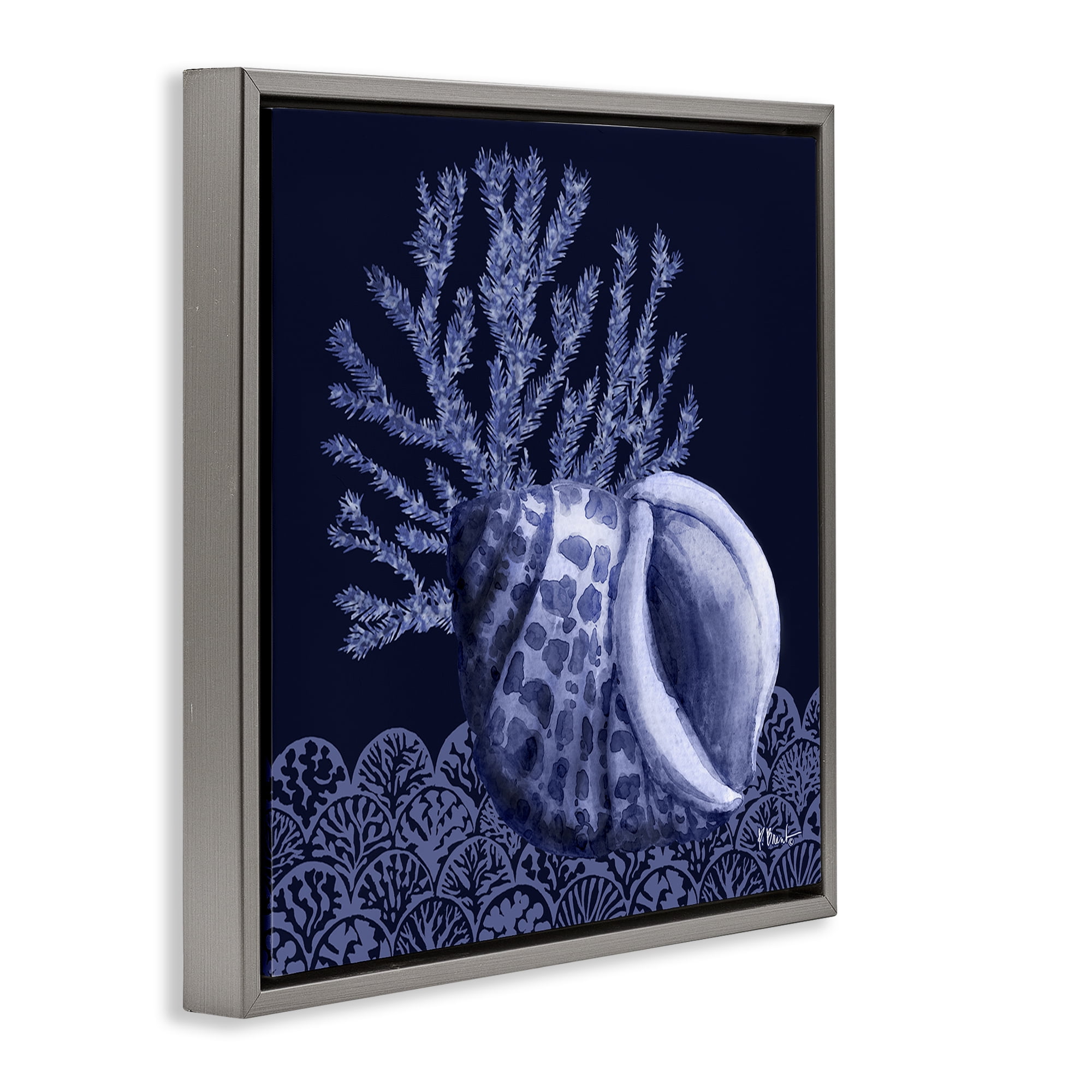 Stupell Industries Shadow Shell Patterned Nautical & Beach Painting Gray Floater Framed Canvas Art Print Wall Art, 18 x 18