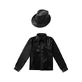 thumbnail image 2 of iiniim Boys Girls Shiny Sequins Long Sleeve Shirt Jazz Latin Dance Disco Party with Hat Set Black 4-5, 2 of 7