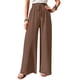 thumbnail image 3 of Pantalones de Salón de Pierna para Mujer, Cintura Alta, Ajustables, con Nudo de Lazo, Holgados. Color Café M, 3 of 9