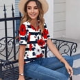 thumbnail image 6 of Women's Summer Tops Casual V-neck T-shirts Fashion Retro Printed Shirts Loose Summer Short Sleeve Blouses Pullover Top 05#Multicolor XL, 6 of 6