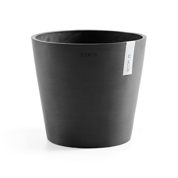 Ecopots 11.8" x 11.8" x 10.3" Round Dark Gray Plastic Flower Pot with Durable Feature