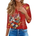 thumbnail image 4 of 4th of July Shirts Women American Flag 3/4 Sleeve Tops Henley V Neck Button Patriotic Shirts Memorial Day USA Blouse, 4 of 6