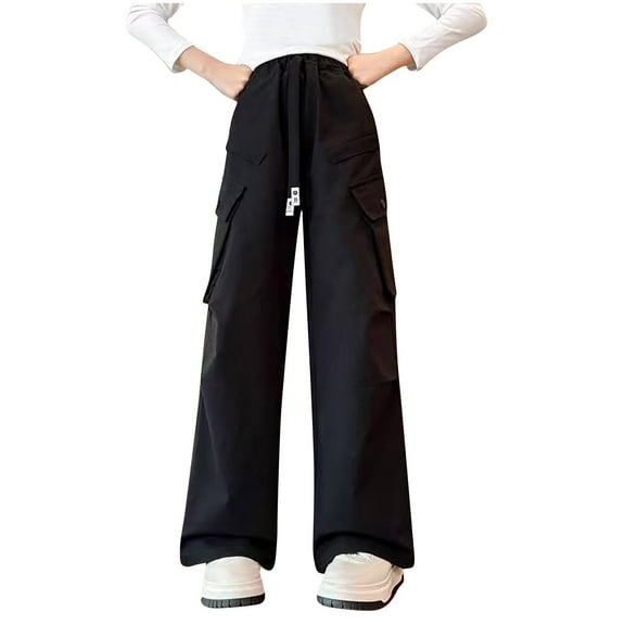 Girls Cargo Pants Fashion Casual Elastic Waist Wide Leg Sweatpants with Pockets Teen Clothes for Girls Size 5-15