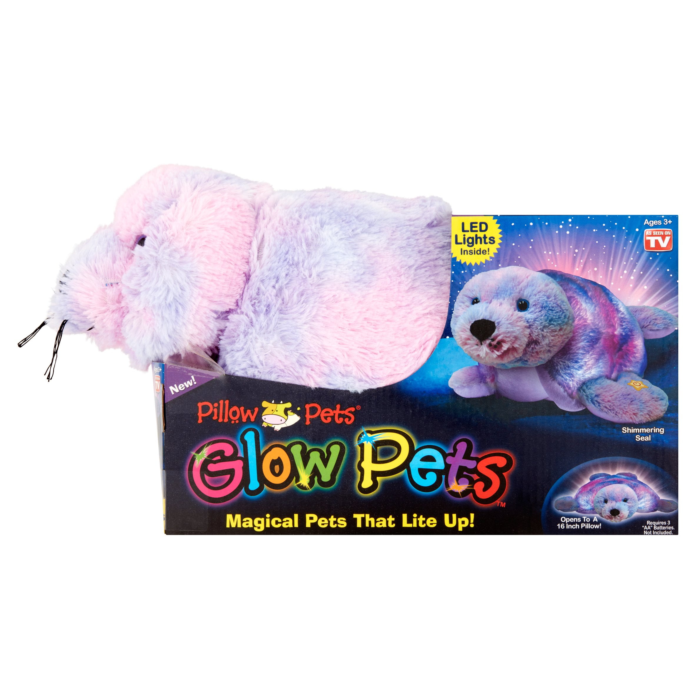As seen on TV NEW Pillow Pets GLOW PETS Ages 3+ Shimmering Seal 