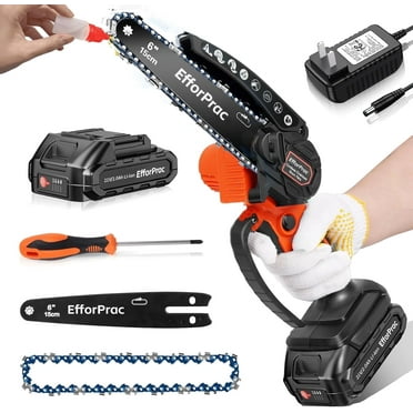 EfforPrac 6 inch Mini Chainsaw, Cordless Electric 21V Battery Chain Saw Set, Small Power Hand Tool with Temp Control Motor for Wood Cutting Tree Pruning