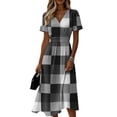 thumbnail image 2 of Minjewel Women's Plaid V-Neck Short Sleeve Gingham Shift Mini Dress - Summer Preppy Vacation Outfit, Loose Flowy Beach Party Dress, Comfy Casual Top,Gray,M, 2 of 6
