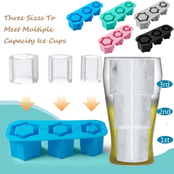 Bandeja de cubitos de hielo cilíndrica hueca con tapa - Juego de 3 moldes grandes de hielo de fusión lenta para whisky, cócteles, café - Silicona de grado alimenticio, fácil liberación, diseño a