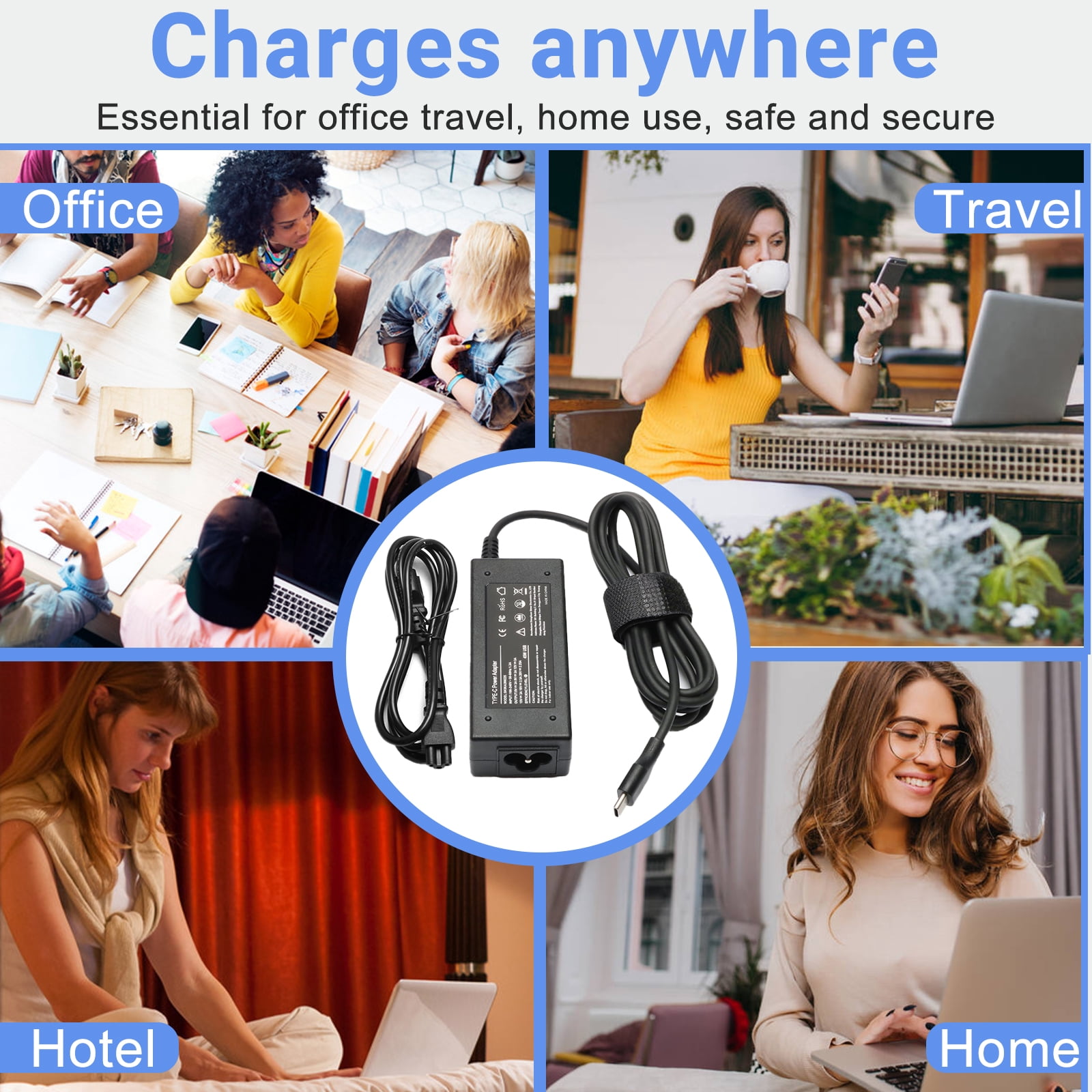 45W Type C USB C Laptop Charger for HP Chromebook Charger,USB C Laptop Charger,Type C Chromebook Chargerand Type C Charger for Other Brands Laptop