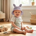 thumbnail image 3 of Paiwinds Baby Sun Hat 0-3 Years, Cute Rabbit Ear Cotton Bucket Hat, Breathable Summer Fisherman Cap with Chin Strap for Toddler Girls Boys, Solid Color UV Protection Beach Hat, 3 of 7