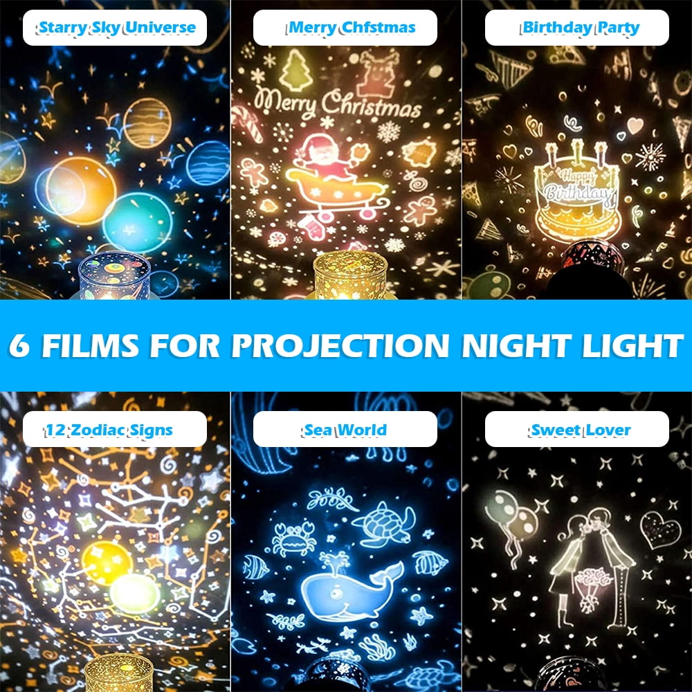 LNKOO Night Light Projector for Kids, Remote Control Star Projector with Timer and Music, 360 Degree Rotation Galaxy Projector, Decorating Bedroom Party, Best Gift for Baby Children,6 Sets of Film
