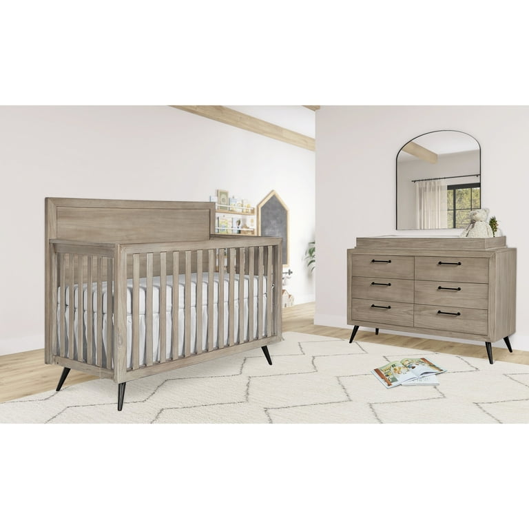 Evolur Stilnovo Mid Century 4 in 1 Convertible Crib in Windsor Oak Grey Greenguard Gold Certified 56x Inch Pack of 1 Walmart