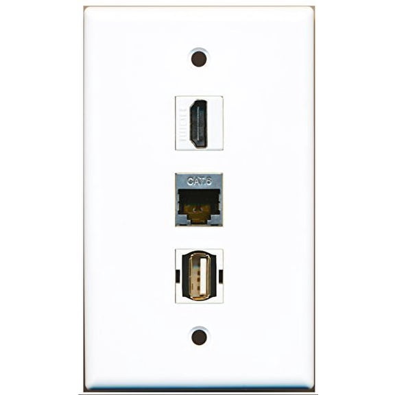 RiteAV - 1 Port HDMI and 1 Port USB A-A and 1 Port Shielded Cat6 Ethernet Wall Plate