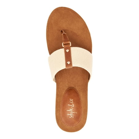 

STYLE & COMPANY Womens Beige Piperr Round Toe Wedge Slip On Dress Thong Sandals Shoes 7.5 M