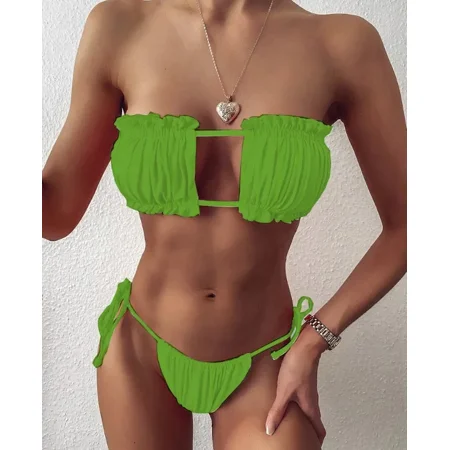 Pleated Swimsuit Female Swimwear Women Mini Thong Bikini Set Bather Swimming Beachwear for Bathing Suit Sexy Swimwear Women