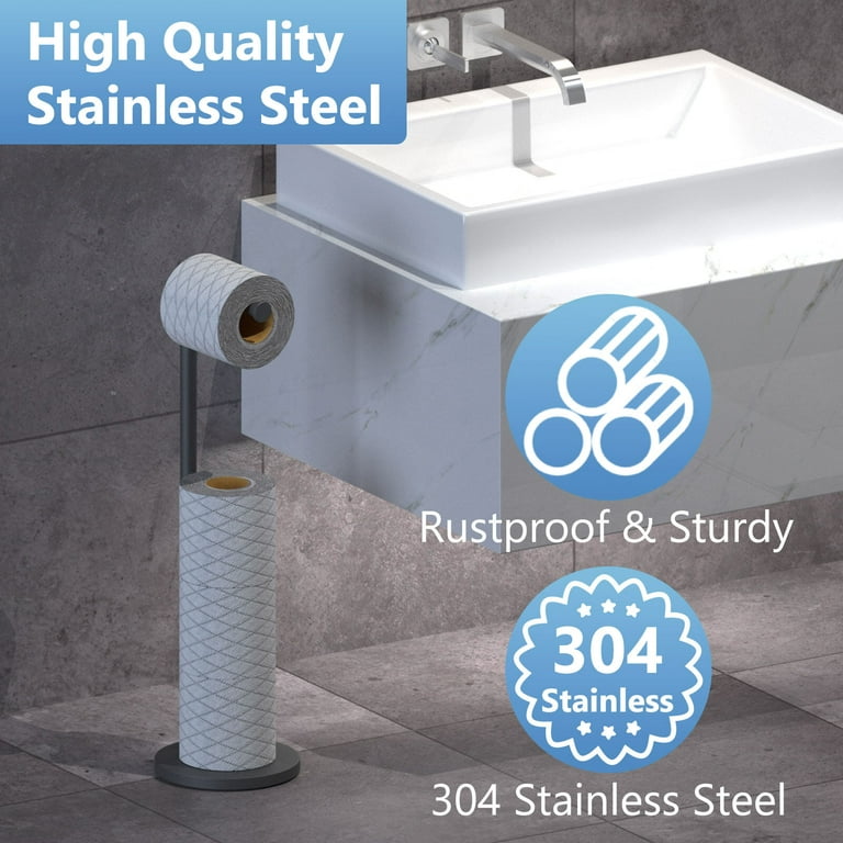 Free Standing Toilet Paper Holder Storage for Bathroom,Stainless Steel  Rustproof Tissue Roll Stand ,20 inch, Black