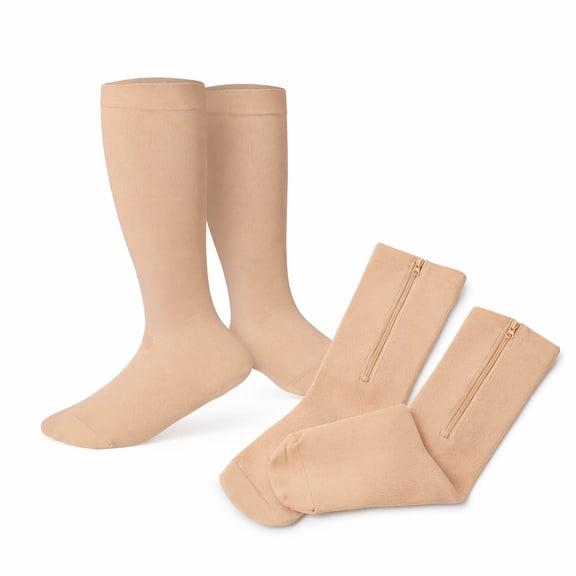 Stcellnmex 15-25 Mmhg Zipper Compression Socks Wide Plus Size Calf Socks For Women Men 2 Pack, 2XL Size