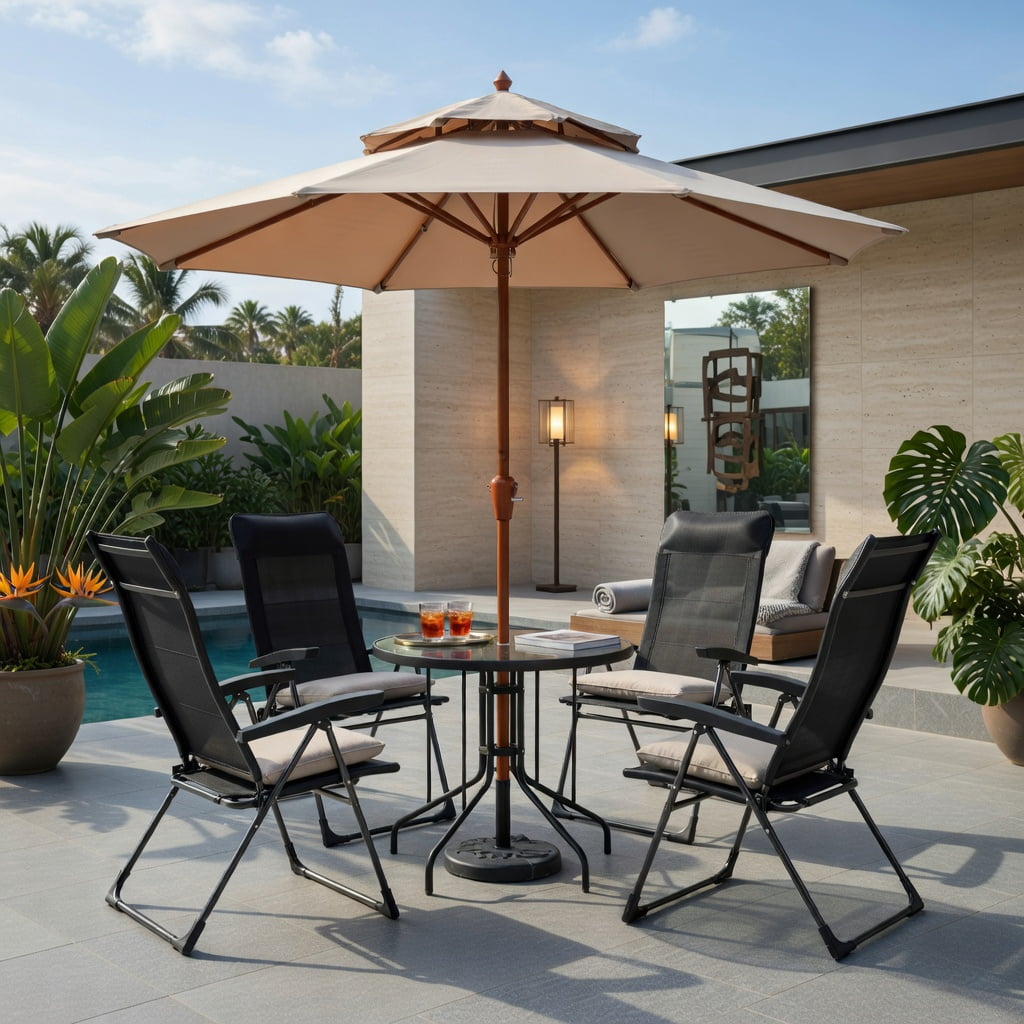 Hommoo 2-Pack Foldable Outdoor Dining Chairs with Adjustable Headrest & Reinforced Iron Frame, Portable Patio, Camping, Deck, and Poolside Seating, Black