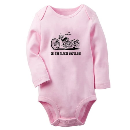 

iDzn Oh The Places You ll Go Funny Rompers Newborn Baby Unisex Bodysuits Infant Motorcycle Jumpsuits Toddler Kids Long Sleeve Oufits (Pink 0-6 Months)