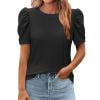 Women Puff Short Sleeve Boho Tops Dressy Casual Blouses 2025 Summer Trendy Crew Neck Tunic Breathable Shirts Tees