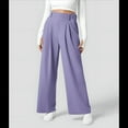 thumbnail image 4 of Pantalones Palazzo Informales de Punto Gofre con Cintura Alta Elástica y Pierna para Mujer, con Bolsillos, , Talla XL, 4 of 7
