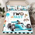 thumbnail image 1 of Two Fast Birthday Decorations Bedding Set For Boys Blue Race Car Fitted Sheet Checkered Flags Racing Wheel Bed Sheets Racing Cool Speed Birthday Gifts Sheets With 2 Pillowcases, Full（No Top Sheet）, 1 of 5