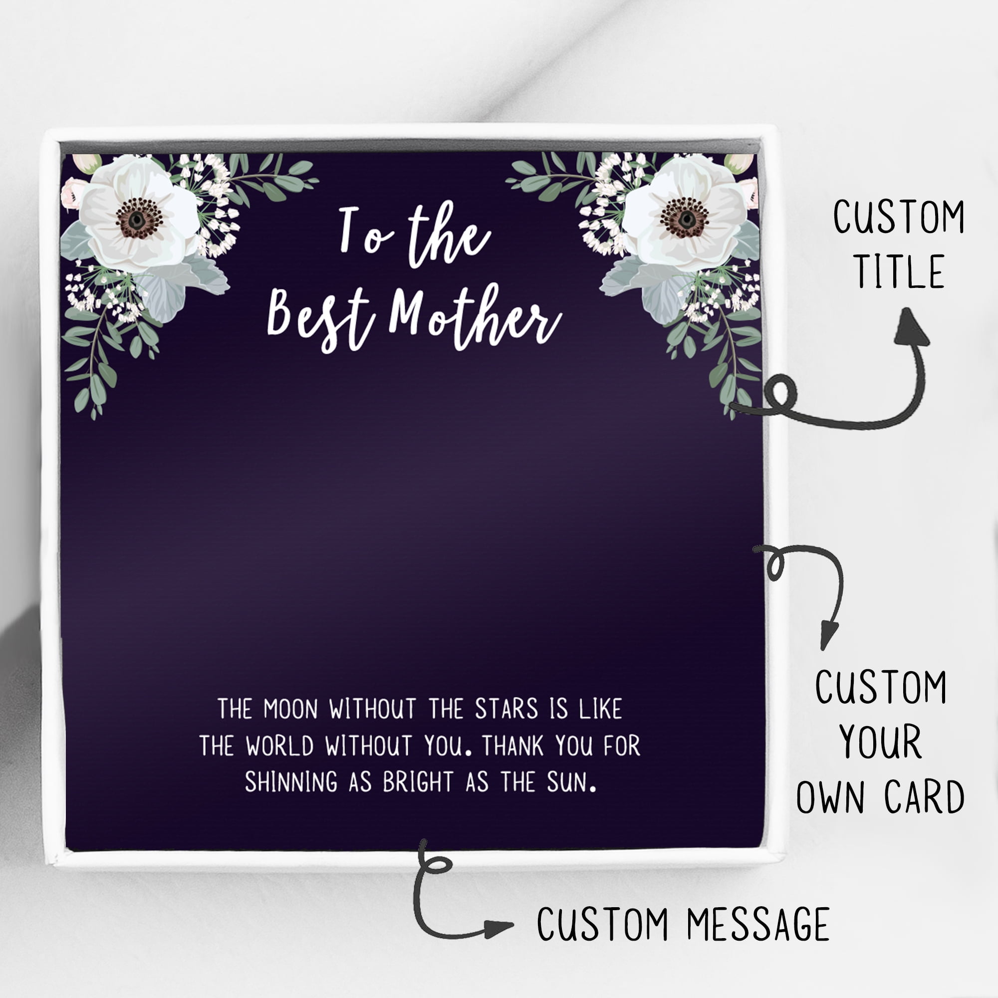 Mother's Day Gift for Mom, Custom Card and Necklace for Mother's Day, Personalized Card for Mother's Day, Custom Card Gift for Mom, Necklace and Card for Mom, [Silver, Personalized Card]