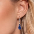 thumbnail image 3 of Gem Stone King 925 Sterling Silver Blue Created Sapphire and White Lab Grown Diamond Dangle Earrings for Women (5.13 Cttw, Oval 9X7MM), 3 of 6