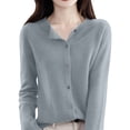 thumbnail image 6 of Resicozy Womens Cropped Cardigan Sweaters Lightweight Crew Neck Button Down Cardigans Open Front Long Sleeve Sweater Gray 2XL, 6 of 6