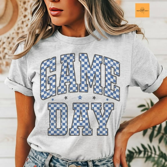 Blue Game Day Tee, Retro Unisex T-Shirt, Checkered Game Day Shirt