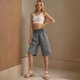 thumbnail image 4 of Karight Bermuda Shorts For Women Knee Length Wide Leg Summer Casual Long Linen Shorts Baggy High Waisted Short With Pockets, 4 of 9