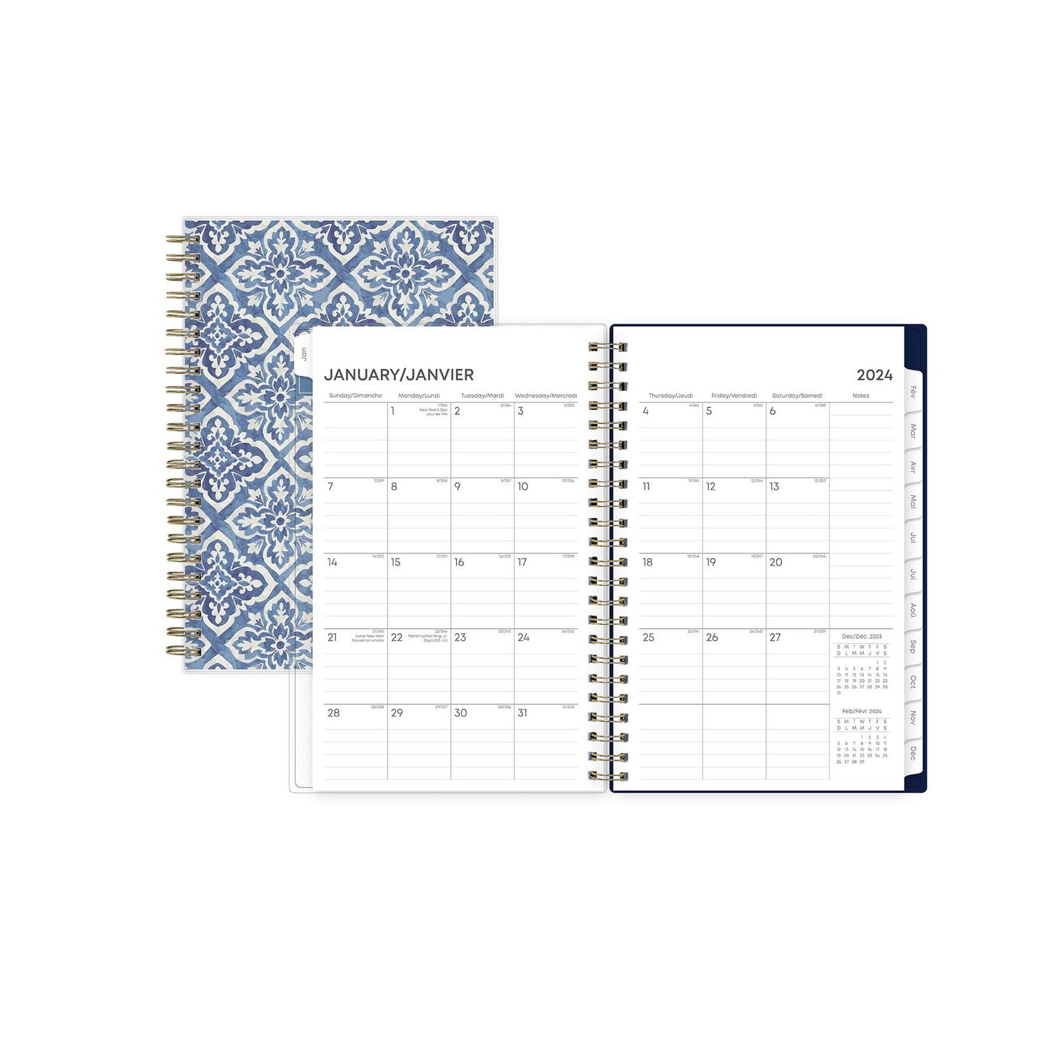 Agenda hebdomadaire/mensuel 2024, 5 po x 8 po, Blue Sky, Tana