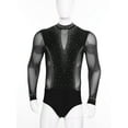 thumbnail image 3 of Hansber Men's Mock Neck Long Sleeve Latin Dance Leotard Shirt Ballroom Samba Latin Dance Bodysuit Top Black L, 3 of 7