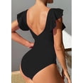 thumbnail image 2 of Cadmus Womens V Neck Ruffled One Piece Swimsuit Tummy Control Cutout Bathing Suits,2390, Black，XX-Large, 2 of 6