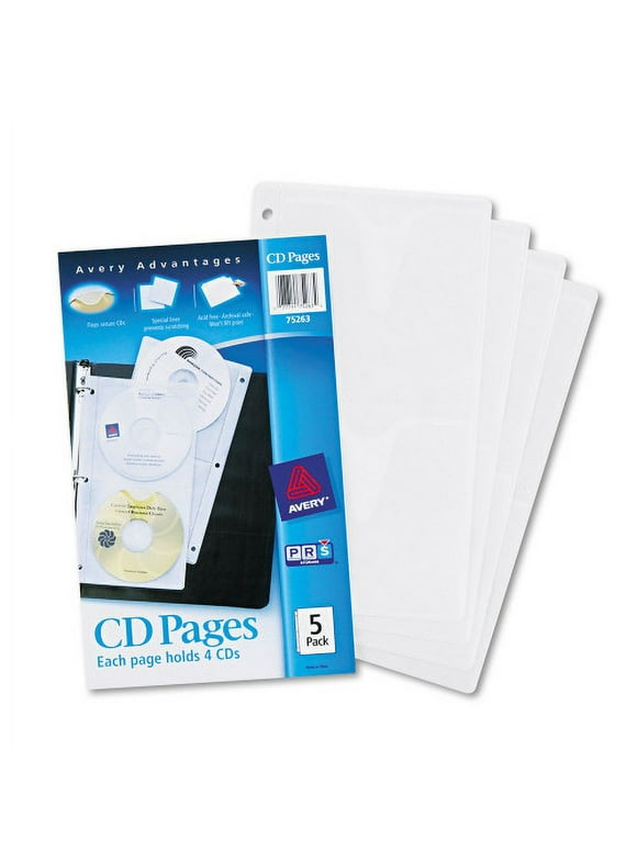 Avery Two-Sided CD Organizer Sheets for Three-Ring Binder, 4 Disc Capacity, Clear, 5/Pack