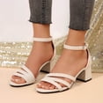 thumbnail image 6 of Strappy Heels for women Open Toe Chunky Block Heels Buckle Sandals for Women Comfortable Wedding Party Dress Shoes Summer Low Heel Sandals, 6 of 9