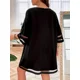 thumbnail image 3 of Vestido negro de talla grande para mujer, vestido Retro informal de longitud media con cuello en V, holgado, informal, de manga larga, 3 of 3