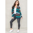 thumbnail image 5 of Teal Multi Stripe Elbow Patch Knit Open Cardigan, 5 of 8