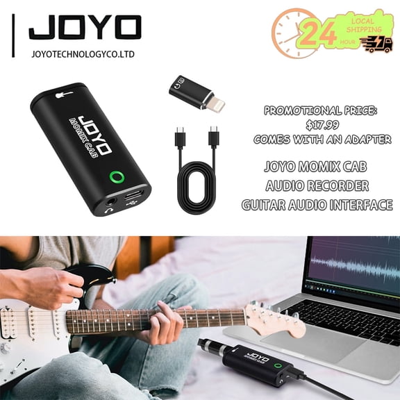 JOYO MOMIX CAB Guitar Audio Interface, Portable Recording ABS Pocket Sound Card with Type-C & Lightning for iOS & Android , Electric Guitar & Bass