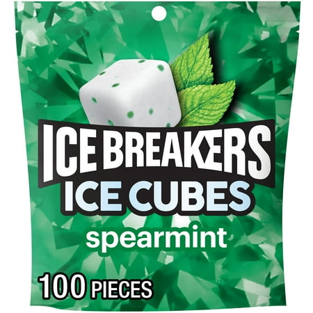Ice Breakers Ice Cubes Spearmint Sugar Free Chewing Gum, Pouch 8.11 oz, 100 Pieces