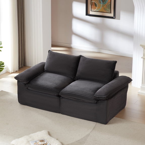 Oufan 80.32" Modern Cloud Sofa, Corduroy Sectional Sofa with Deep Seat & Back Cushion, Large Loveseat Couch Sofa for Living Room, Gray