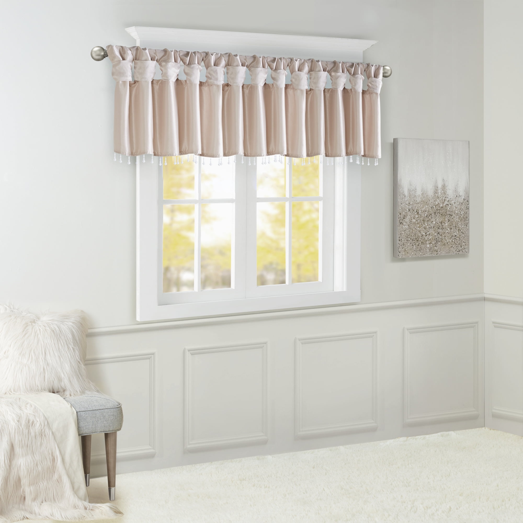 MAYEERTY 50x26" Lightweight Faux Silk Valance With Beads Blush