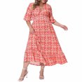 thumbnail image 3 of Liquidation d'Été 2025! Robe Grande Taille pour Femmes, Robe d'Été en Liquidation pour Femmes, Mode Aguichant d'Été pour Femmes Grande Taille Imprimée Manches Courtes Col en V, 3 of 4