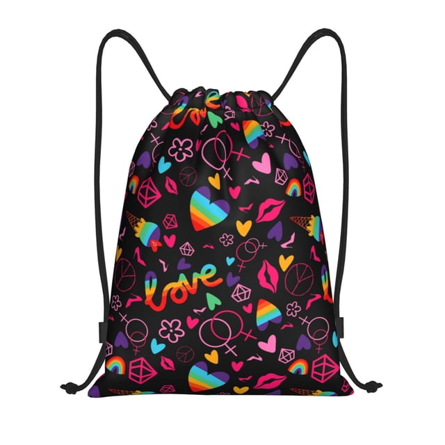 Saiise Lgbt Rainbow For Pride Pattern Sports Drawstring Backpack - String Swim Gym Bag with Wet Proof Pocket for Women&Men-Medium