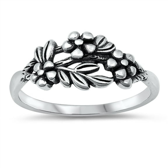 Detailed Flower Leaf Ring .925 Sterling Silver Band Jewelry Female Male Unisex Size 5