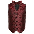 thumbnail image 3 of Hansber Kids Boys Vintage Jacquard Button Down Formal Suit Vest Tops V Neck Wedding Pageant Party Waistcoat Burgundy 8, 3 of 6