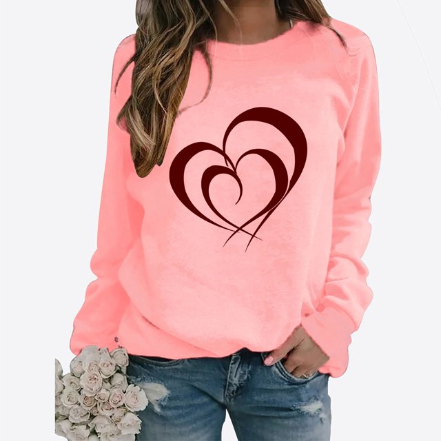 BVOFAR Chandails à Manches Longues de la Saint-Valentin pour Femmes Décontractés Mignons T-Shirts Graphiques Cœur d'Amour Tendance Col Rond Hauts 2025